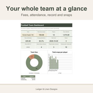 Youth Football Coach Planner Spreadsheet | Depth Chart Template | Snap Count Tracker | Team Roster for 30 Players image 2