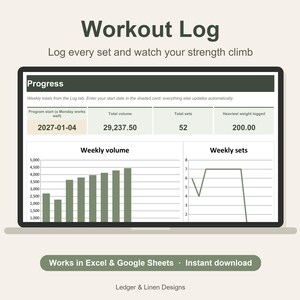 Workout Log Spreadsheet | Gym Tracker | Strength Training Log | Weightlifting Progress Tracker | Fitness Tracker