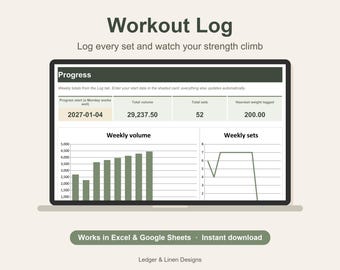 Workout Log Spreadsheet | Gym Tracker | Strength Training Log | Weightlifting Progress Tracker | Fitness Tracker