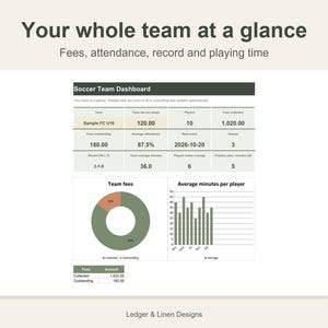 Youth Soccer Coach Planner Spreadsheet | Playing Time Tracker | Team Roster and Attendance | Soccer Lineup by Quarter image 2