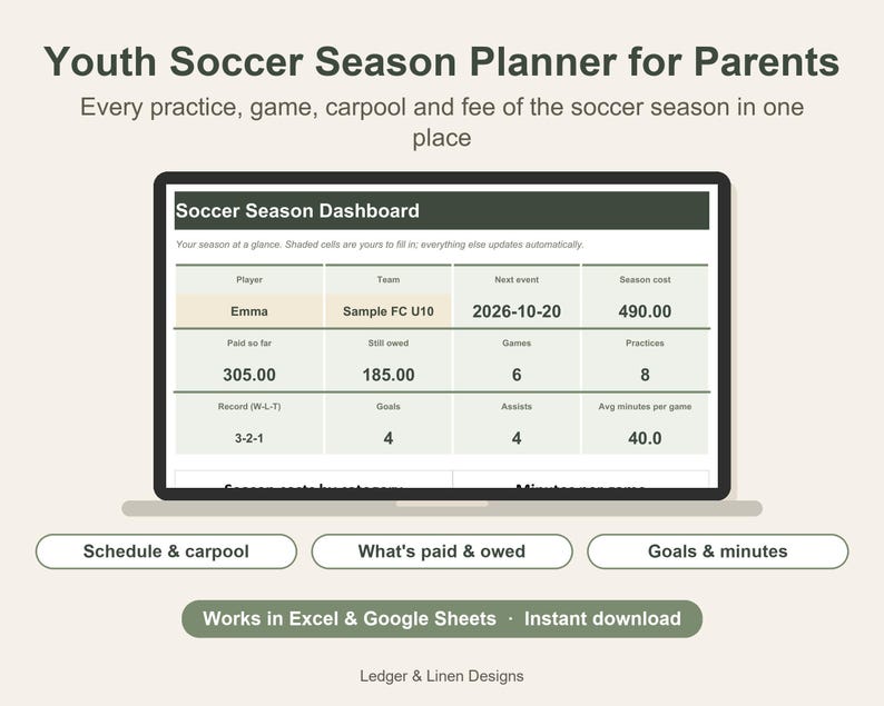 Sports Mom Planner Bundle | Soccer, Football, Baseball and Dance Season Planners | Kids Activity Spreadsheet Set image 2