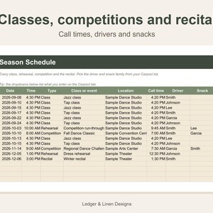 Dance Mom Planner Spreadsheet | Dance Season Schedule | Costume Tracker | Competition and Recital Planner | Tuition image 3