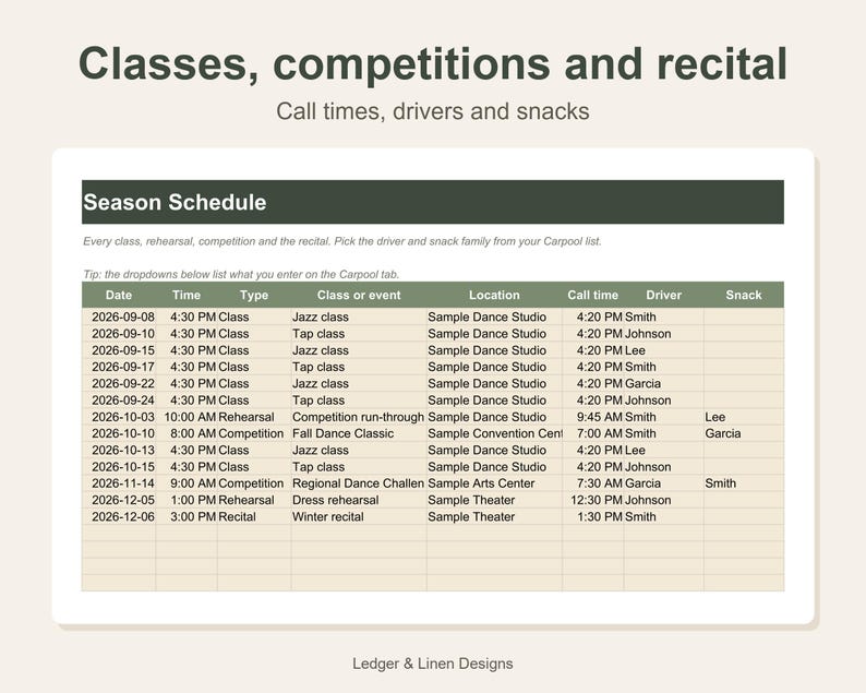 Dance Mom Planner Spreadsheet | Dance Season Schedule | Costume Tracker | Competition and Recital Planner | Tuition image 3