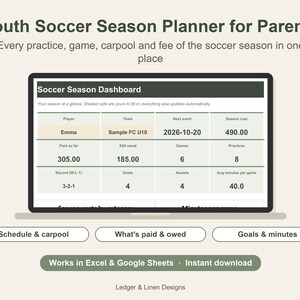 Youth Soccer Season Planner Spreadsheet | Soccer Mom Schedule | Carpool and Team Fees Tracker | Kids Sports Planner image 1