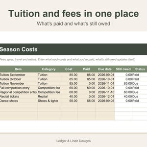 Dance Mom Planner Spreadsheet | Dance Season Schedule | Costume Tracker | Competition and Recital Planner | Tuition image 5