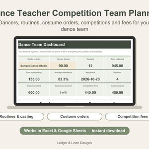 Dance Teacher Planner Spreadsheet | Competition Team Organizer | Costume Order Tracker | Dance Studio Roster