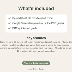 Youth Soccer Coach Planner Spreadsheet | Playing Time Tracker | Team Roster and Attendance | Soccer Lineup by Quarter image 6
