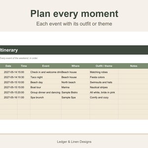 Bachelorette Party Planner Spreadsheet | Bachelorette Weekend Itinerary | Cost Split | Bride Survey | Beach Bachelorette image 4