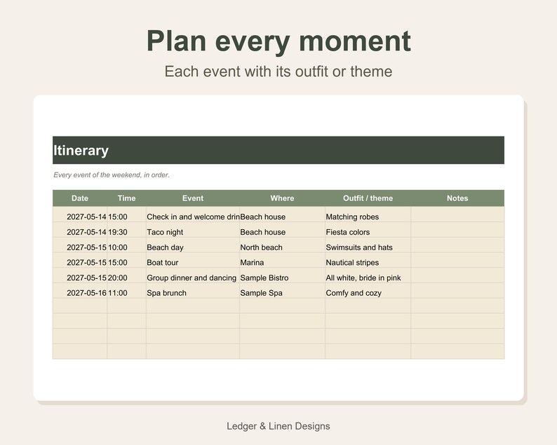 Bachelorette Party Planner Spreadsheet | Bachelorette Weekend Itinerary | Cost Split | Bride Survey | Beach Bachelorette image 4