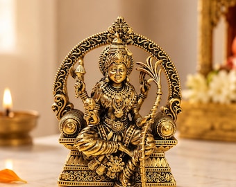 Lalita Tripura Sundari Brass Idol, Rajarajeshwari Devi Statue, Hindu Goddess Decor, 11 cm