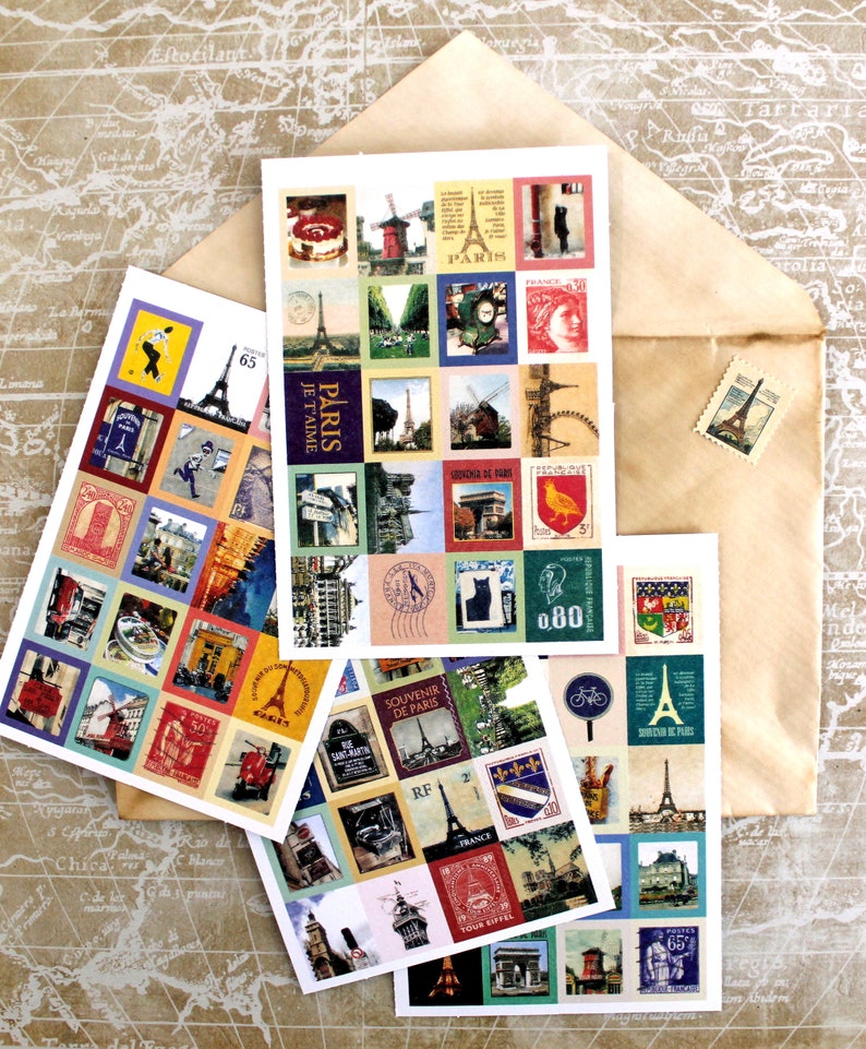 Set of 18 Vintage-Style Travel Stamp Stickers Cards Scrapbooking Travel Journal