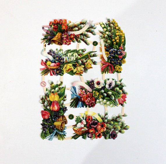Aleman Pascua En Relieve Die Cut Scraps Primavera Floral Etsy
