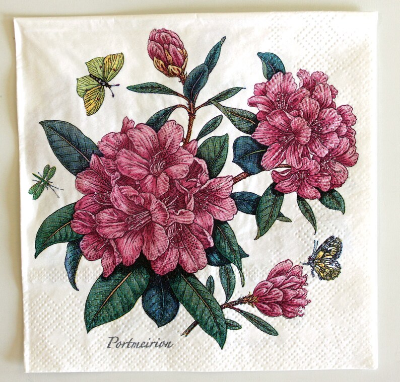 Decoupage Paper Napkins*Pink Botanical Mixed Media*Set of 8 Napkins