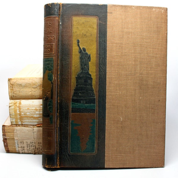 Vintage Book Cover*Journal Making Supplies*Statue of Liberty Cloth and Leather Book Cover for Journal Making