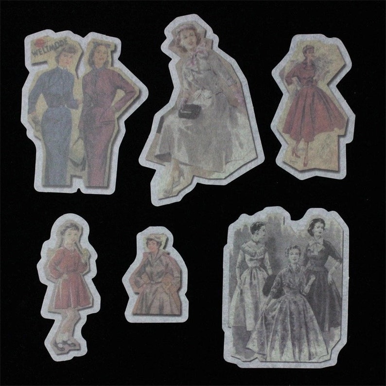 Vintage Fashion*60 Pcs Retro Fashion Die Cut Stickers*Washi Paper People Stickers*Journal Scrapbook Card Mixed Media Supply