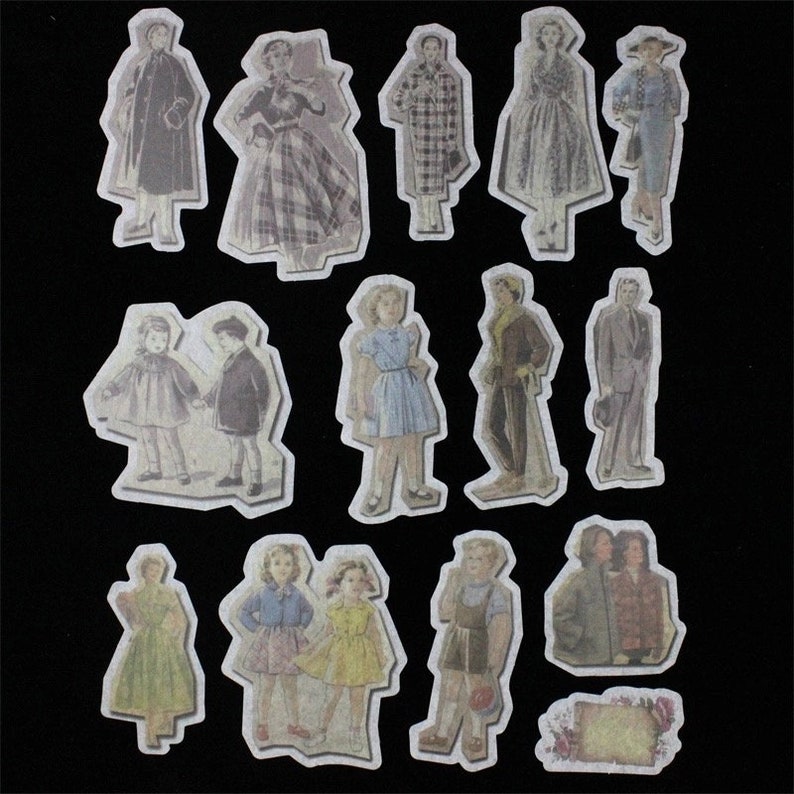 Vintage Fashion*60 Pcs Retro Fashion Die Cut Stickers*Washi Paper People Stickers*Journal Scrapbook Card Mixed Media Supply