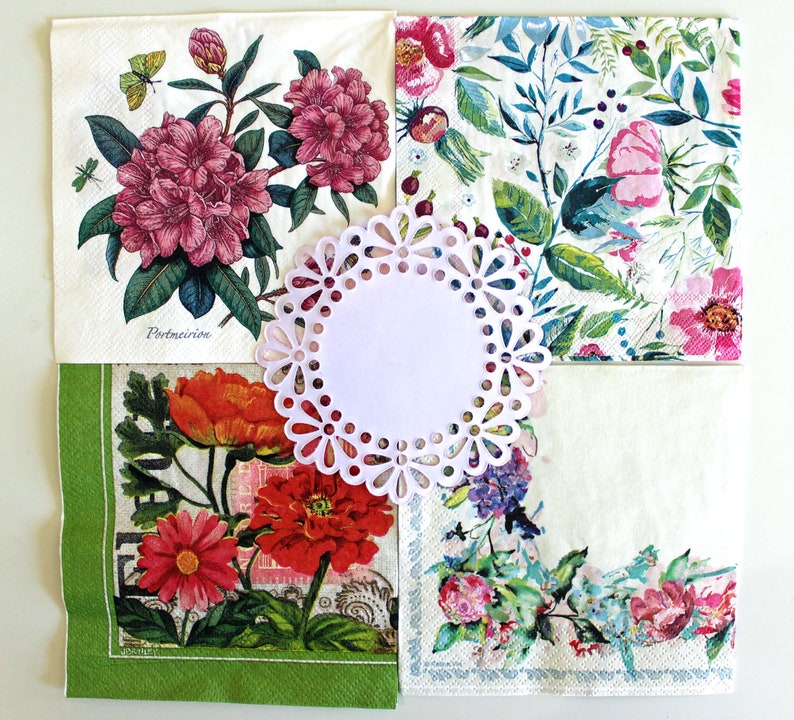 Decoupage Paper Napkins*Pink Botanical Mixed Media*Set of 8 Napkins