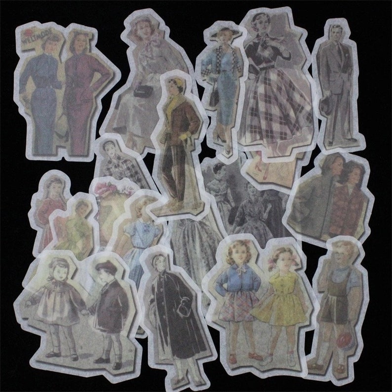 Vintage Fashion*60 Pcs Retro Fashion Die Cut Stickers*Washi Paper People Stickers*Journal Scrapbook Card Mixed Media Supply