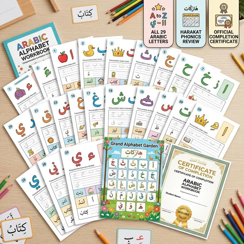 Arabic Alphabet Tracing Workbook for Kids, Alif to Yaa Printable