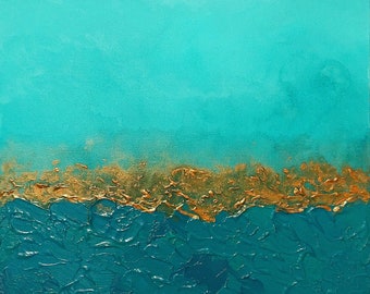 22"x22" | Original | Ocean Abstract | Mixed Media Painting on Canvas | Ocean Blue, Turquoise, Aqua