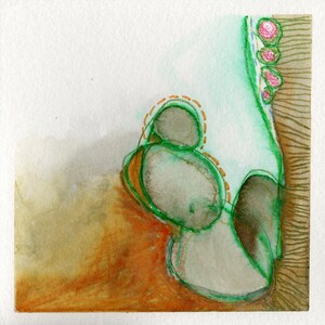 Original Contemporary Abstract Mixed Media Painting on Paper 5"x5" Yellow Ochre, Sap Green, Magenta wpc7