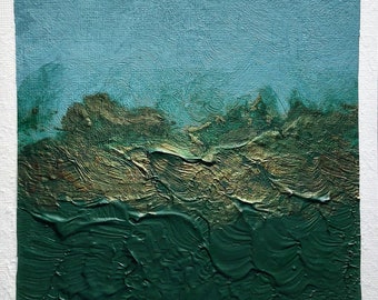 Ocean Abstract Acrylic Painting on Paper 6"x6" Blue, Copper, Green
