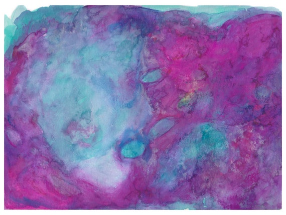 Aqua Magenta Violet Abstract Watercolor Ink Art Print