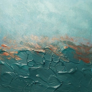 Ocean Abstract Acrylic Painting on Paper 6x6 Teal, Green, Copper wpc1 image 1