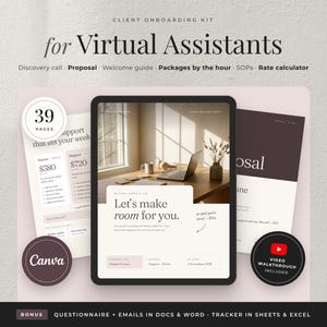 Virtual Assistant Client Onboarding Kit, VA Welcome Packet, Proposal Template, Pricing Guide, Canva