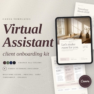 Kit de incorporación de clientes para asistentes virtuales, paquete de bienvenida para asistentes virtuales, plantilla de propuesta, guía de precios, Canva