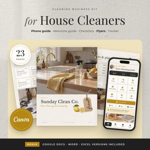 Cleaning Business Kit, House Cleaning Flyer, Checklist, Client Welcome Guide, Canva