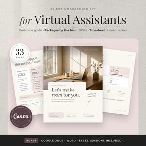 Virtual Assistant Client Onboarding Kit, VA Welcome Packet, Pricing Guide, SOP Template, Canva
