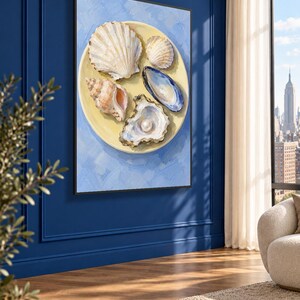 Coastal Seashell Collection Canvas, Pearl Oyster Shell Wall Art, Nautical Beach Decor, Ocean Theme Canvas, Sea Life Home Decoration