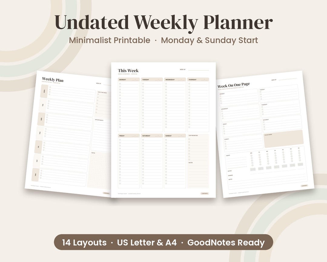 Week Packing Planner Undated Weekly Planner Printable, Minimalist Week at a Glance & to Do ...
