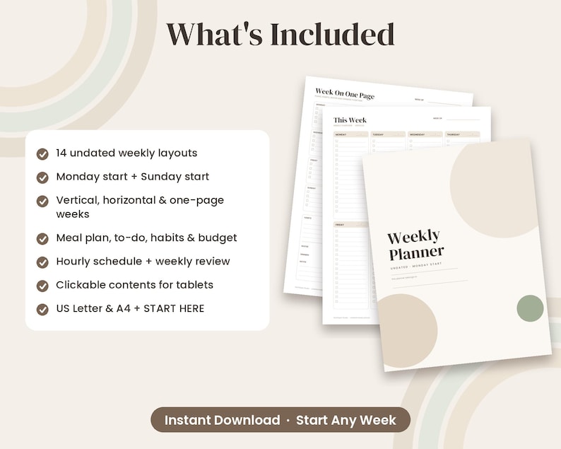 Undated Weekly Planner Printable, Minimalist Week at a Glance & to Do ...