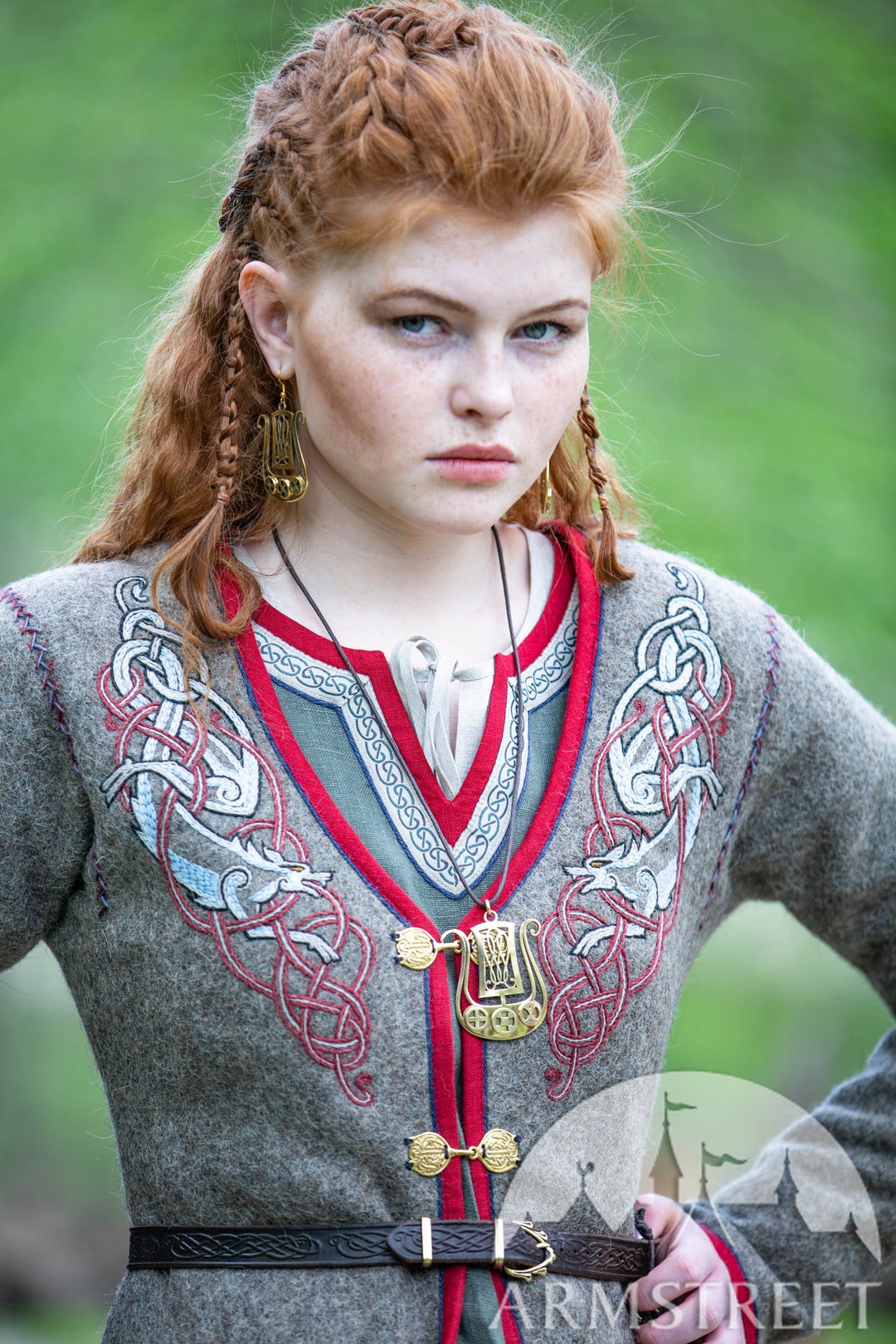 Viking Coat Kaftan With Wolves Embroidery gudrun the Wolfdottir Woolen ...