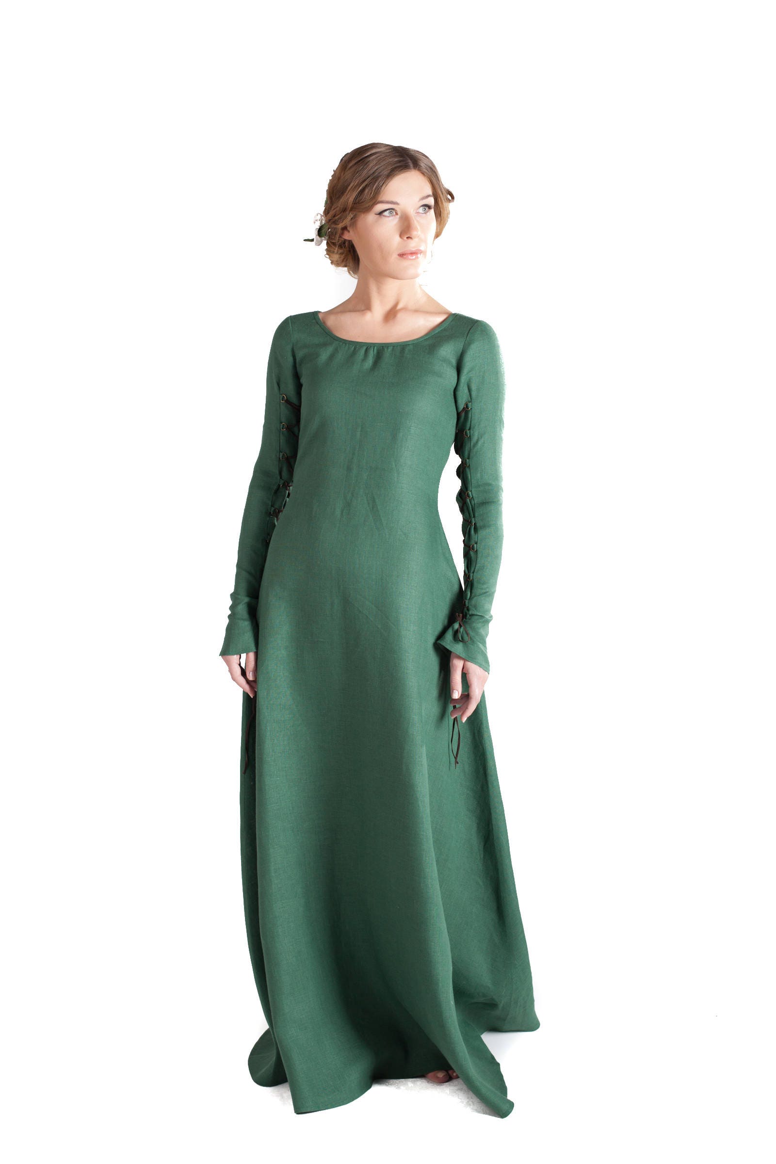 Medieval Long Linen Green Dress Tunic elise - Etsy