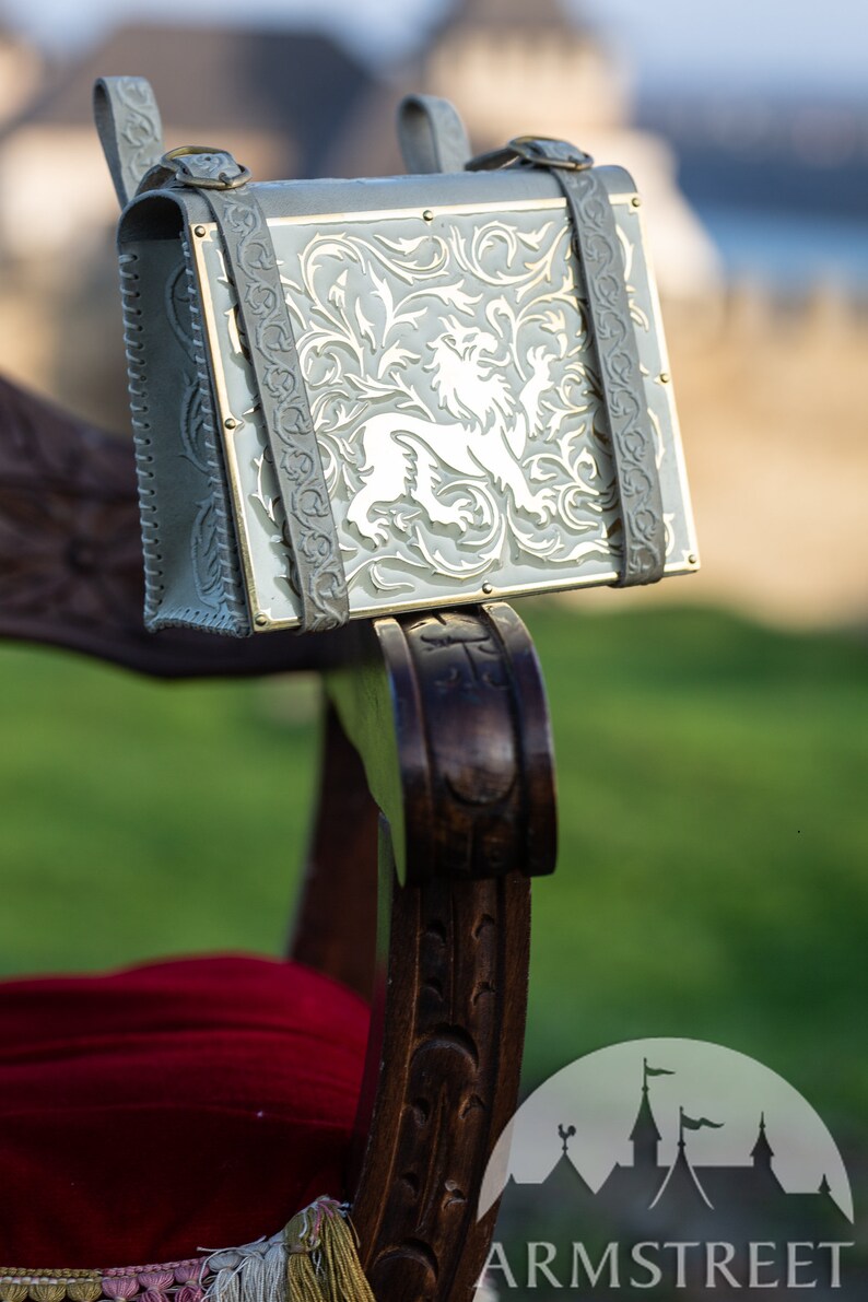 Leather Bag With a Brass Art Panel lion Medieval Etsy