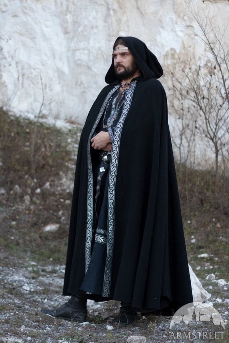 Armstreet Medieval Hooded Cloak Raven Celtic Goth cape LARP SCA Ren Fest Cosplay Renaissance Historical Reenactment Noble cloak image 3