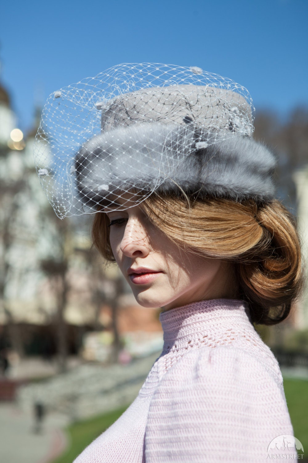Victorian Veil Hat fleur-de-lis Fur Hat 