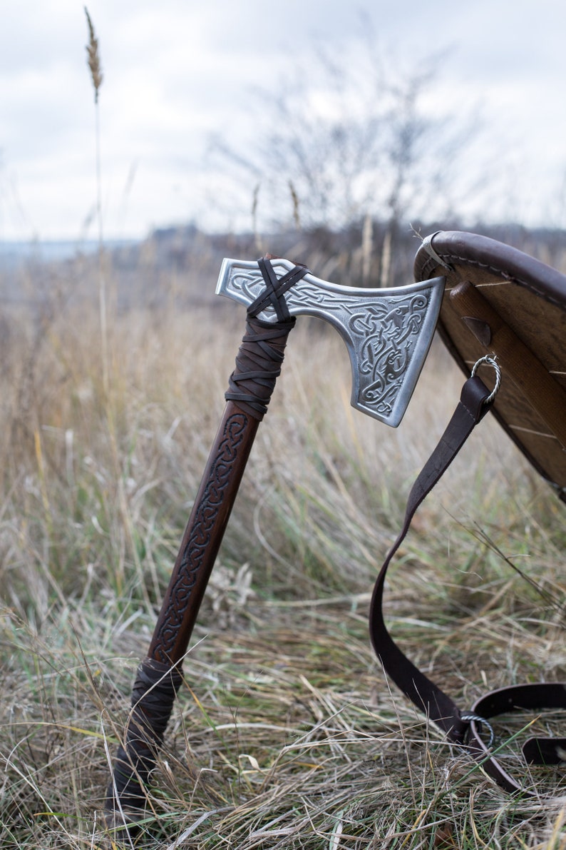 Viking Axe Head With Etched Wolves Stainless Steel Axe Head Etsy