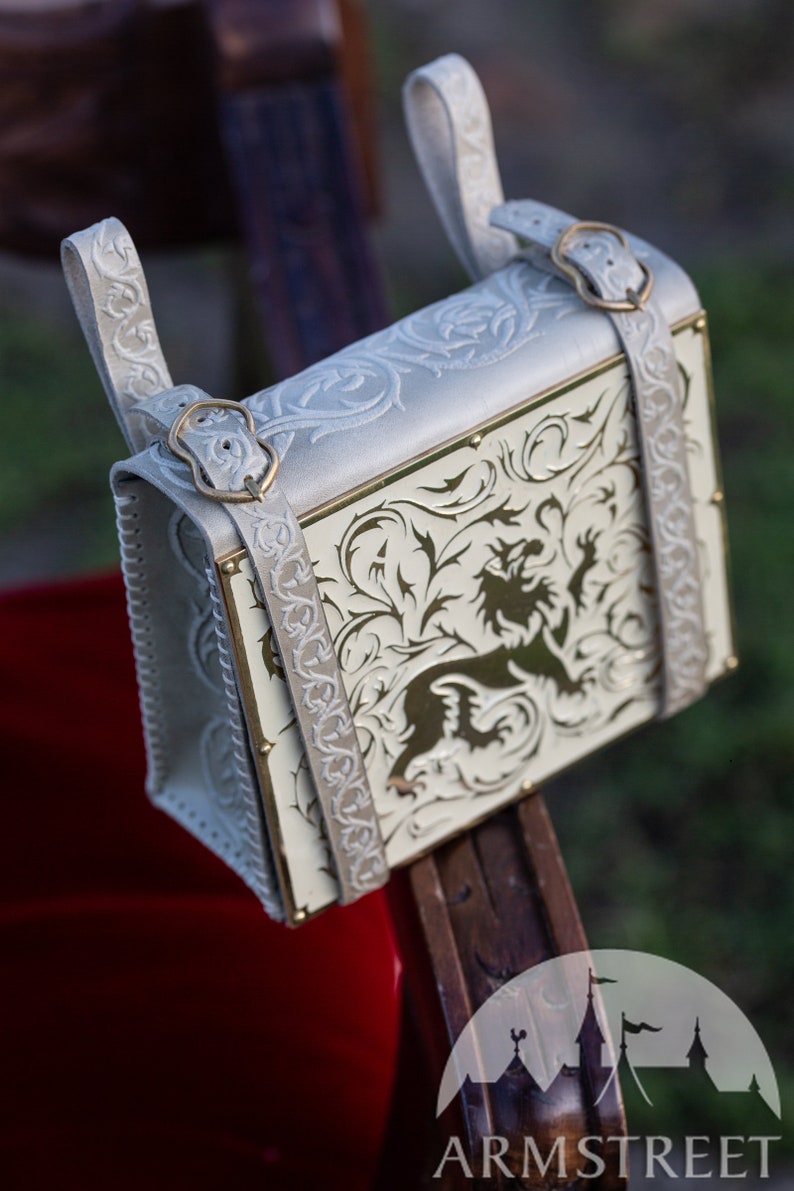 Leather Bag With a Brass Art Panel lion Medieval Etsy