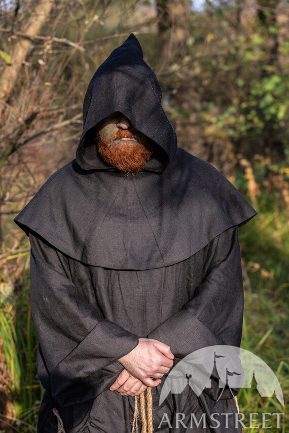 Armstreet Halloween Edition Fantasy monk Set Black Linen Robe Hood and Bags LARP SCA Cosplay Medieval Historical Reenactment Garb Etsy Israel