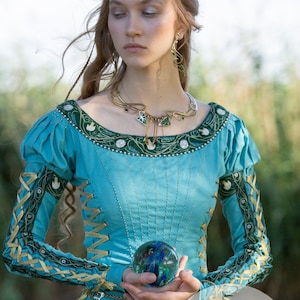Medieval Dress With Puffed Sleeves water Flowers Cotton - Etsy
