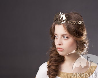 Armstreet Medieval Brass Crown "Lady Hunter"; LARP; SCA; Ren Fest Cosplay Floral Tiara; Renaissance Noble Diadem; Princess circlet