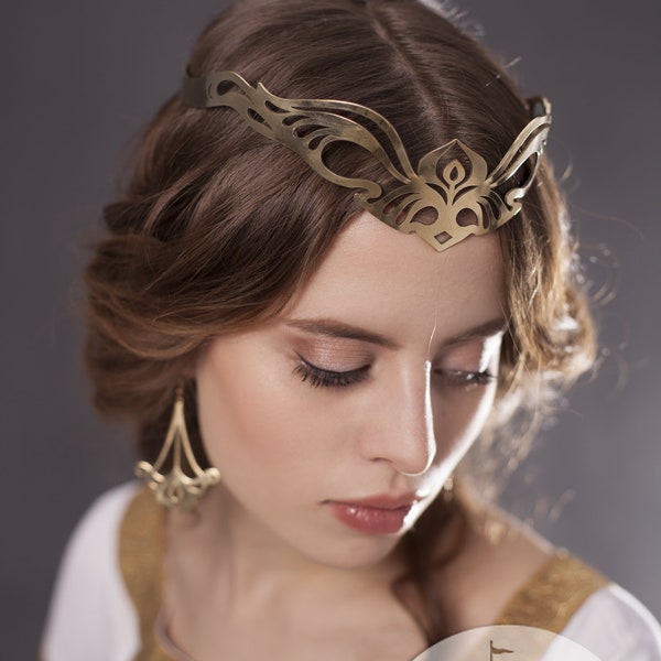 Armstreet Medieval Brass Crown "Art Nouveau"; LARP; SCA; Ren Fest Cosplay; Elegant Circlet; Noble attire Tiara; Fantasy Diadem