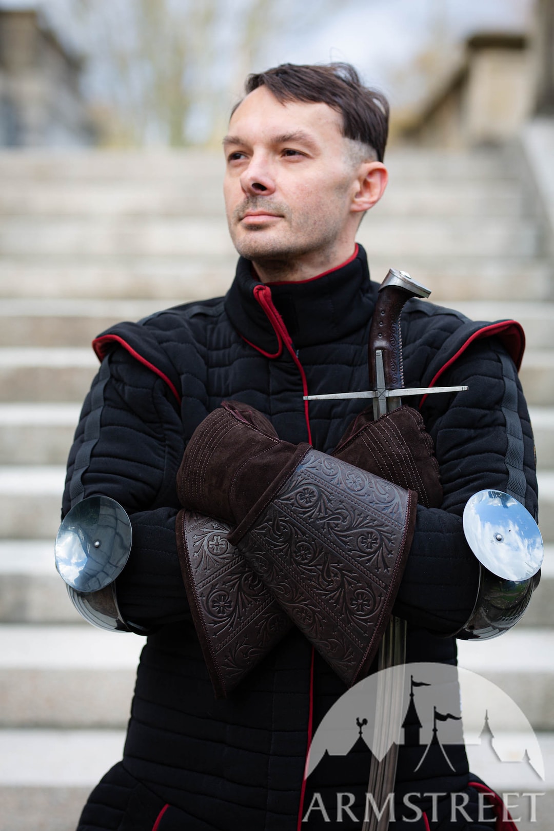 Armstreet Tinted Spring Steel Couters Combat Elbow Cops With Round Leaf