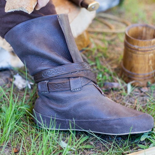 Armstreet Viking Boots in Embossed Leather; LARP; SCA; Ren Fest Cosplay; Medieval Historical Reenactment Norse-style footwear