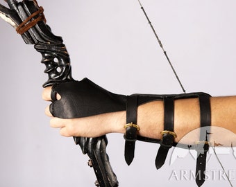 Armstreet Medieval Archer Shooting Gloves with Wrist Bracer; Functional bracer with glove; Historical archer gloves