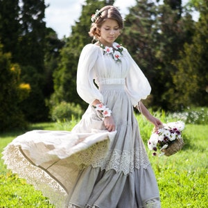 Armstreet Voluminous Linen Underskirt With Lace "Snow White"; LARP; SCA; Cosplay; Ren Fair; Medieval Fantasy; Noble Historical costume